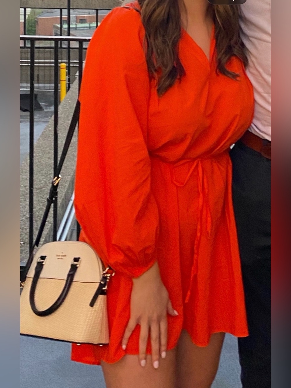 H&M Bright Orange Long-Sleeve Tie-Waist Mini Dress